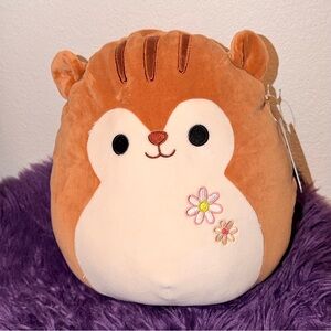 Squishmallows Brown and Cream Plush Chipmunk with Flower Embroidery